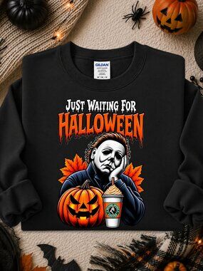 Waiting For Halloween Sweatshirt Adult Unisex Graphic Crewneck Cozy Horror Movie